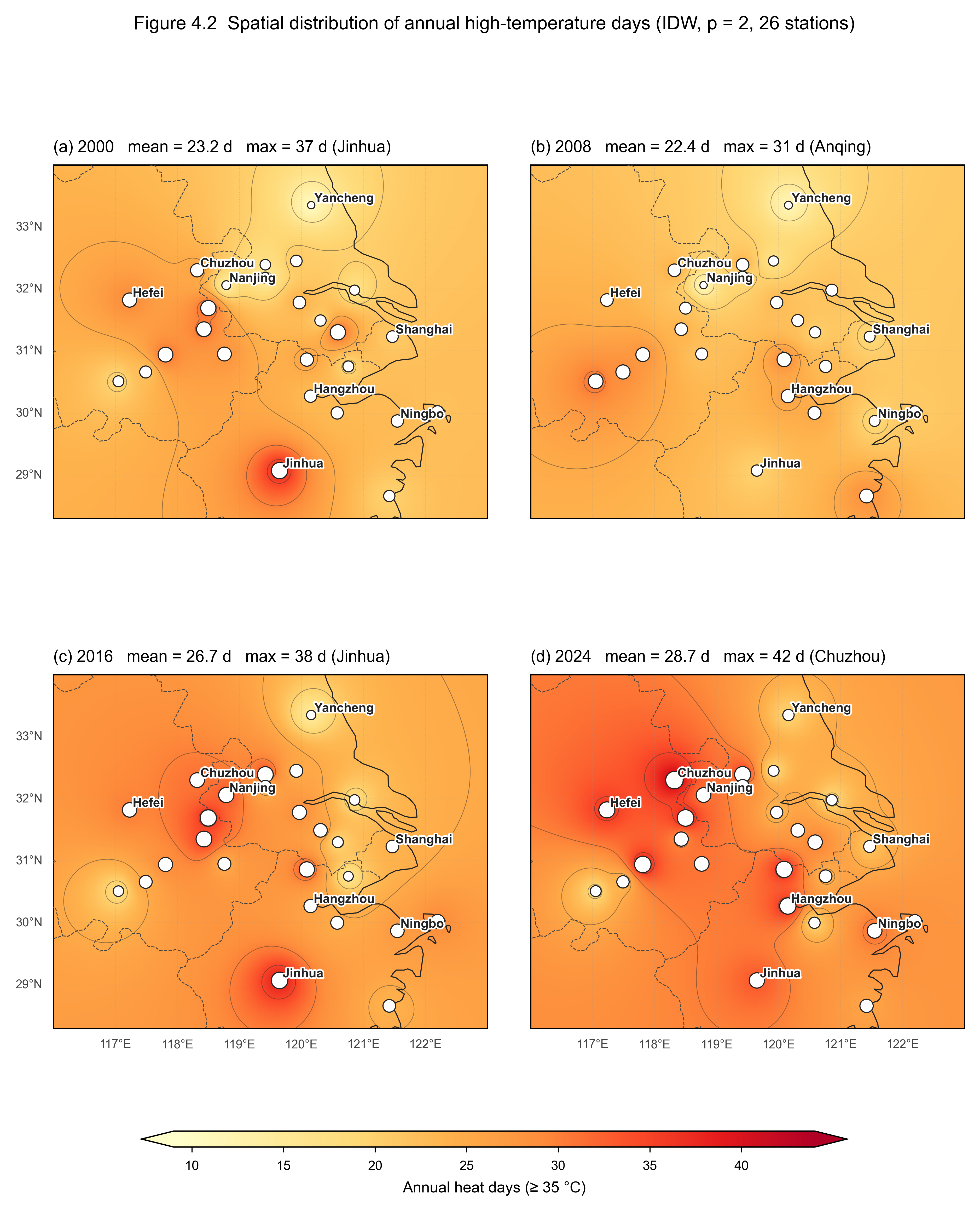Spatial distribution of YRD heat days